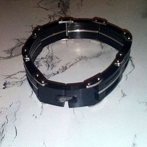 INOX Men's 316L Stainless Steel 3  Layer Cable Inlay Black Plated Link B…